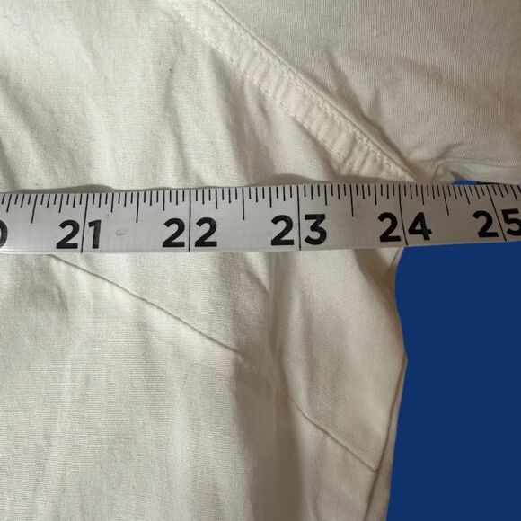 Magaschoni Tunic Top Women Large White Poplin Blouse Collared Split Neck Popover - Picture 4 of 8